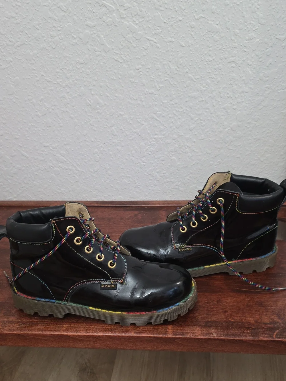 Dr. Martens Black Kids  Boots with Rainbow Laces